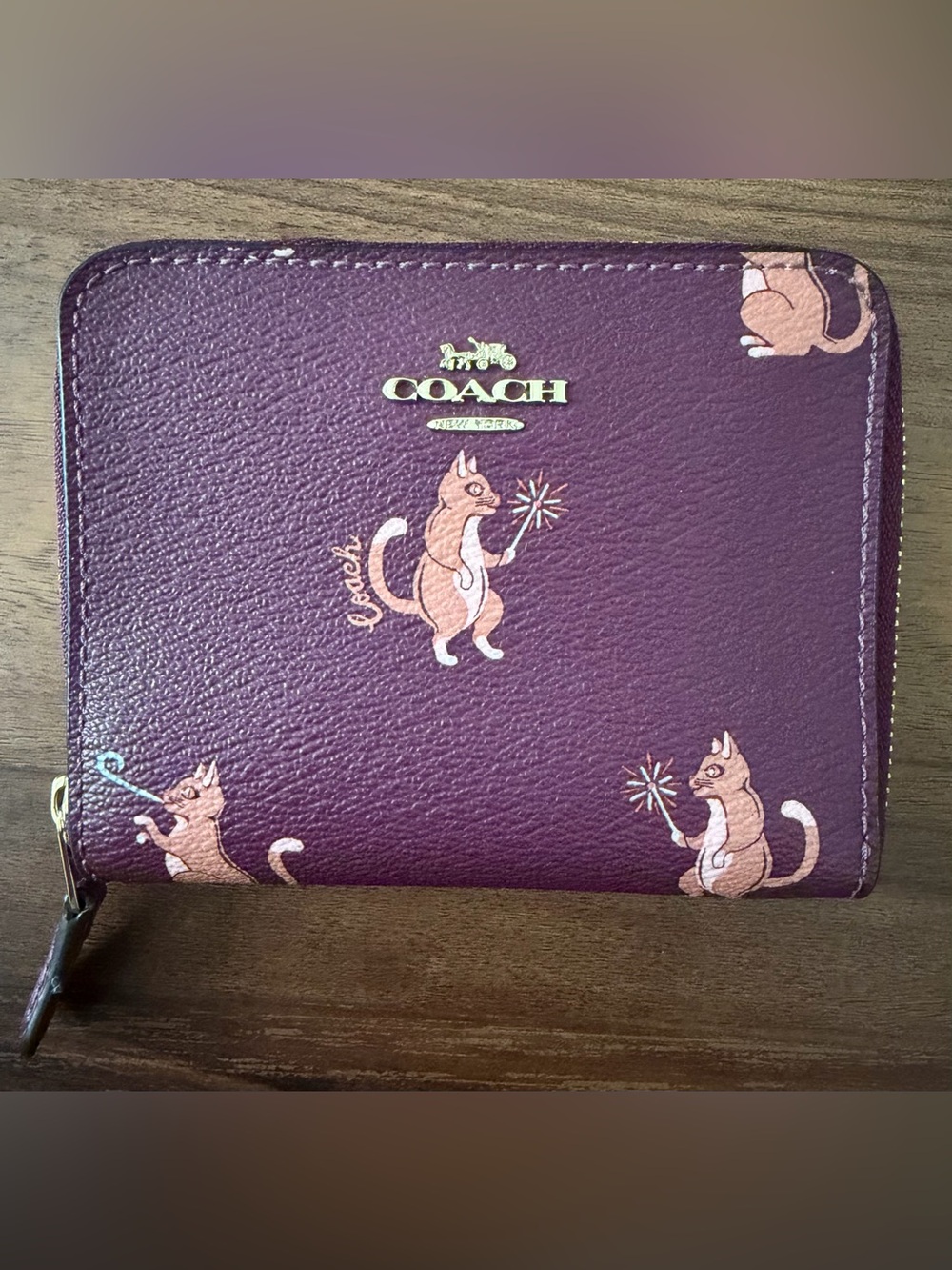COACH Party Cats Zip Around Wallet, Dark Burgundy